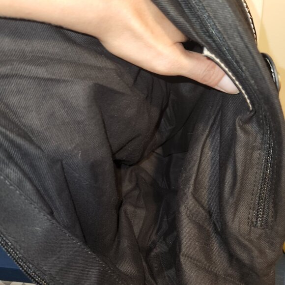 X-Large sized SAMOE green canvas shoulder tote bag|Black faux leather trim ADJ. - Picture 9 of 12